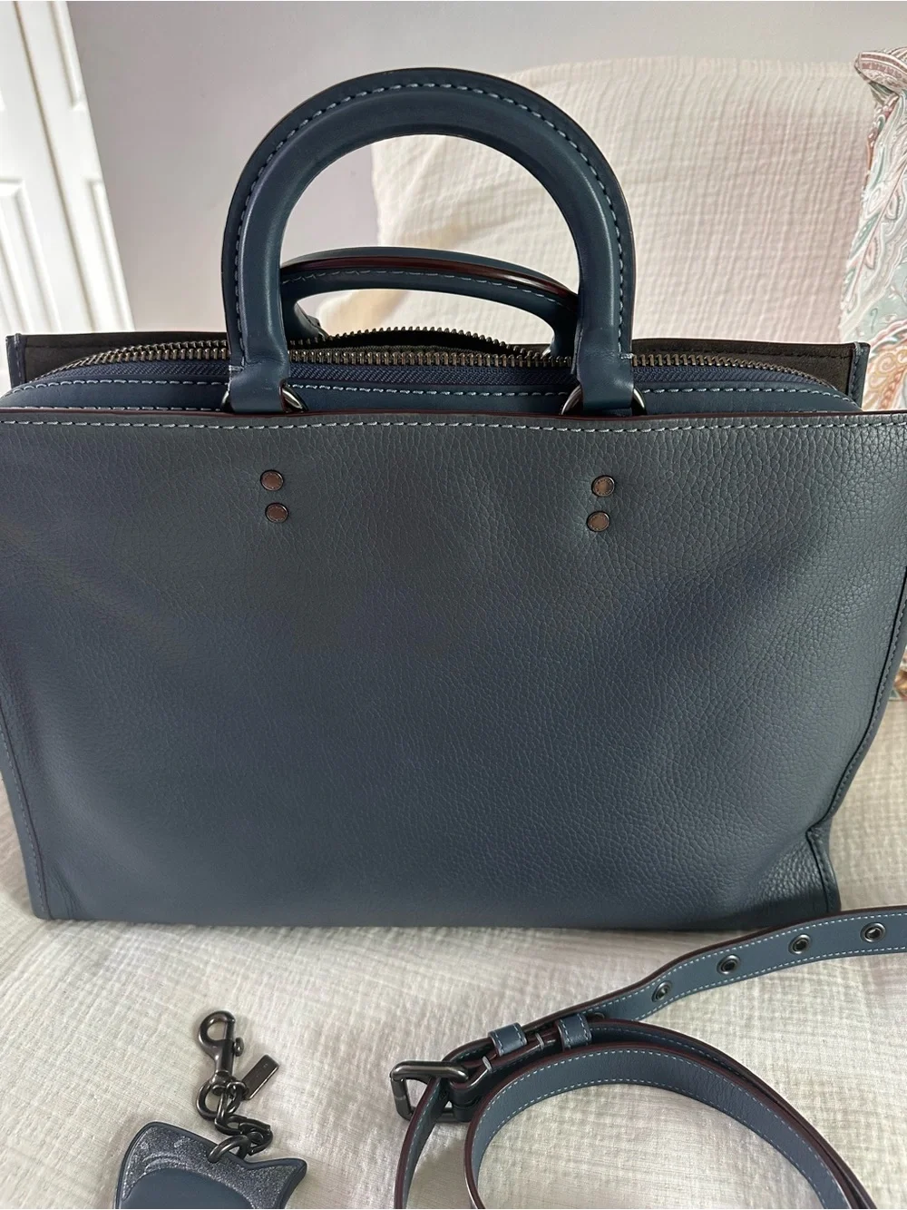 Coach Rogue Brief in Denim Blue with Coach Shark Charm Key Fob